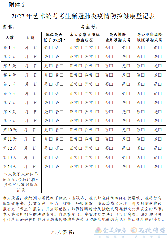 湖南省2022年普通高校招生藝術(shù)類專業(yè)全省統(tǒng)一考試考生防疫須知(圖2)