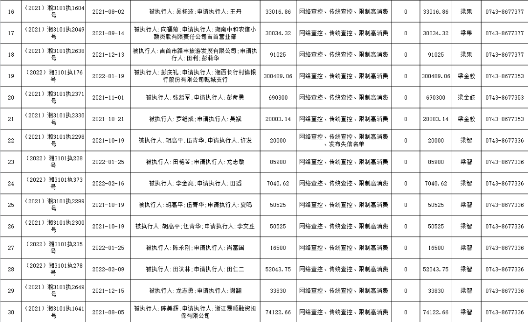 吉首市人民法院無(wú)財(cái)產(chǎn)可供執(zhí)行案件公示（2022年度第一批）(圖2)