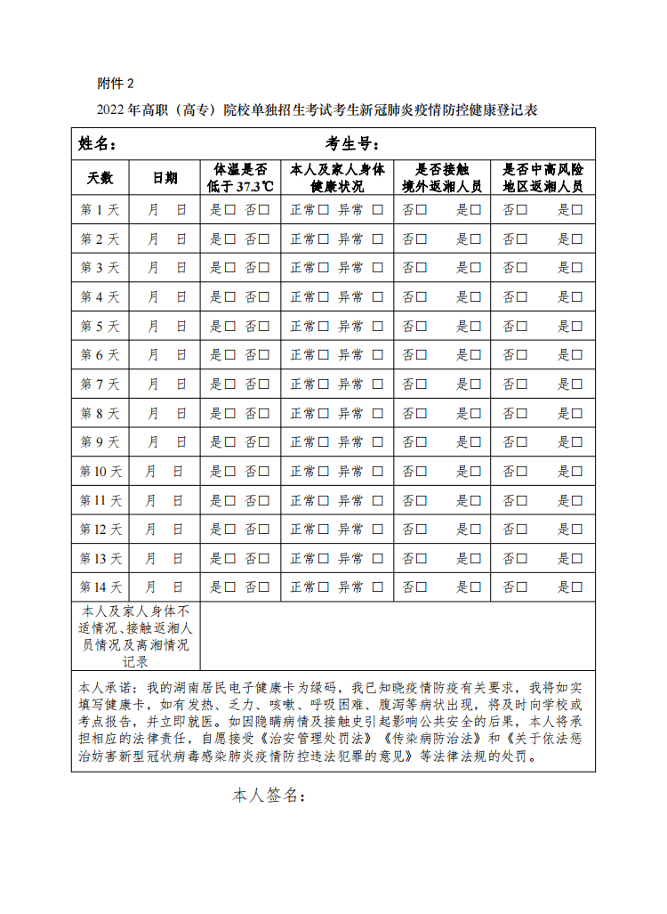 湖南省2022年高職（高專）院校單獨(dú)招生考試時(shí)間安排公告和考生防疫須知(附件下載)(圖6)