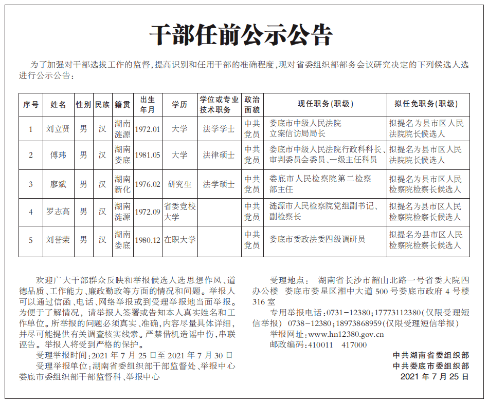 2021年7月26日湖南最新一批人事信息！(圖1)